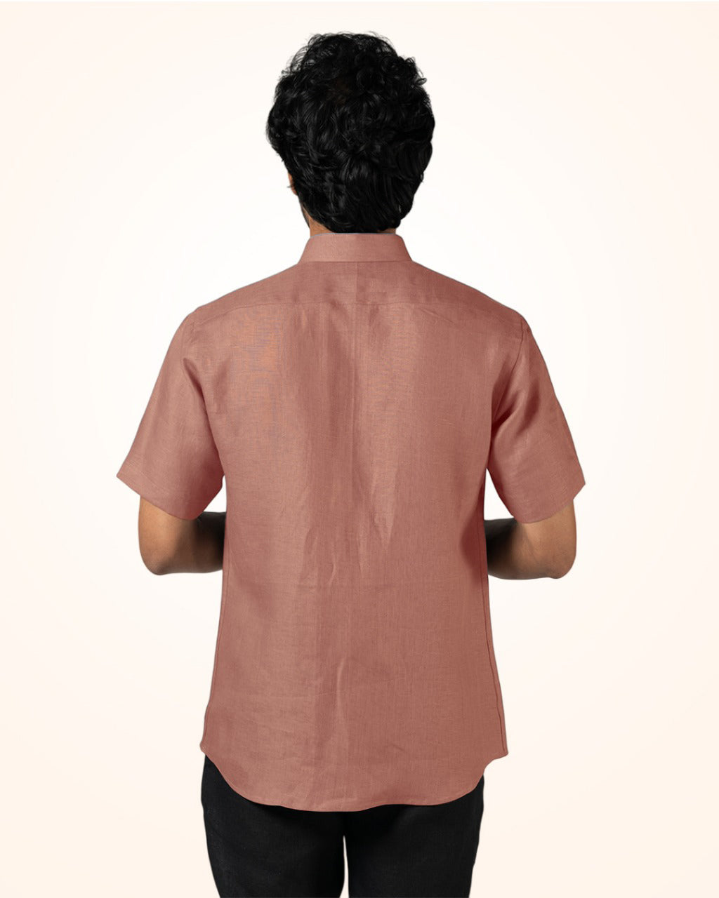 PETITE PEACH PURE LINEN HALF SLEEVE SHIRT