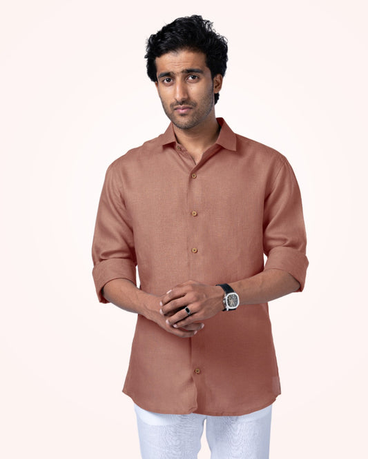 PURE LINEN PETITE PEACH FULL SLEEVE SHIRT