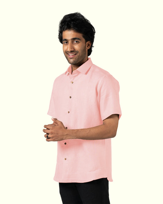 BLUSH PINK PURE LINEN HALF SLEEVE SHIRT