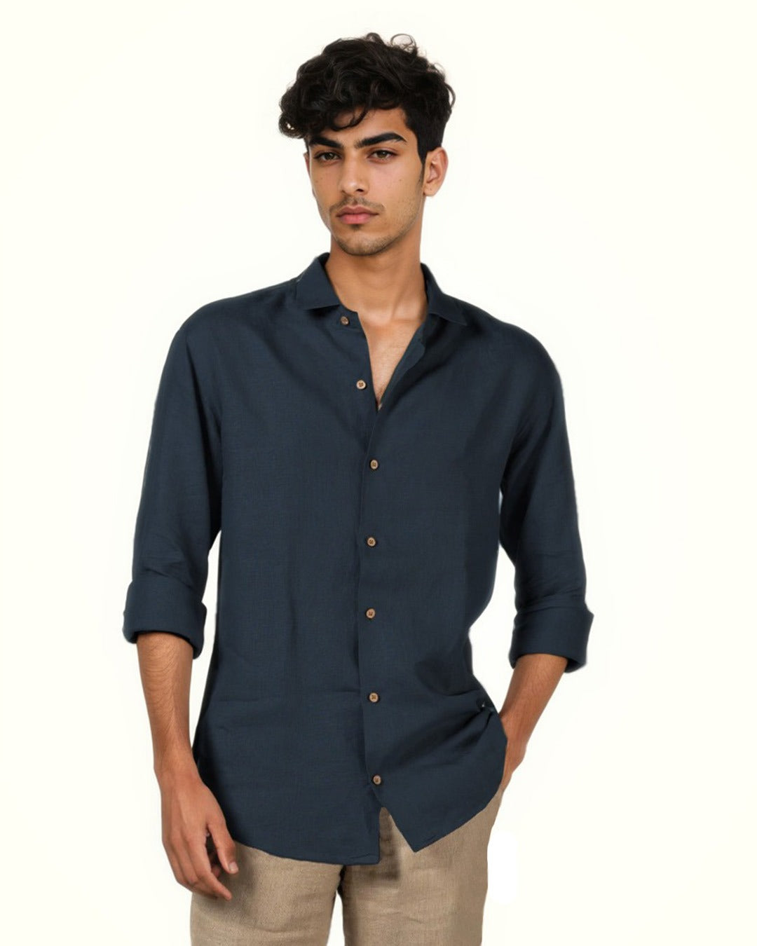 DARK BLUE PURE LINEN FULL SLEEVE SHIRT