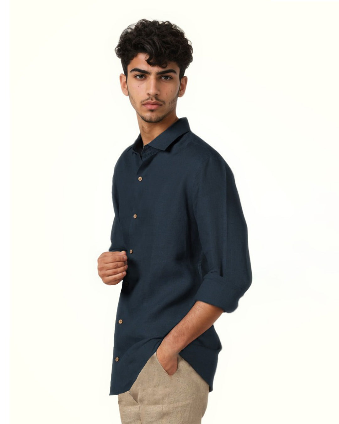 DARK BLUE PURE LINEN FULL SLEEVE SHIRT