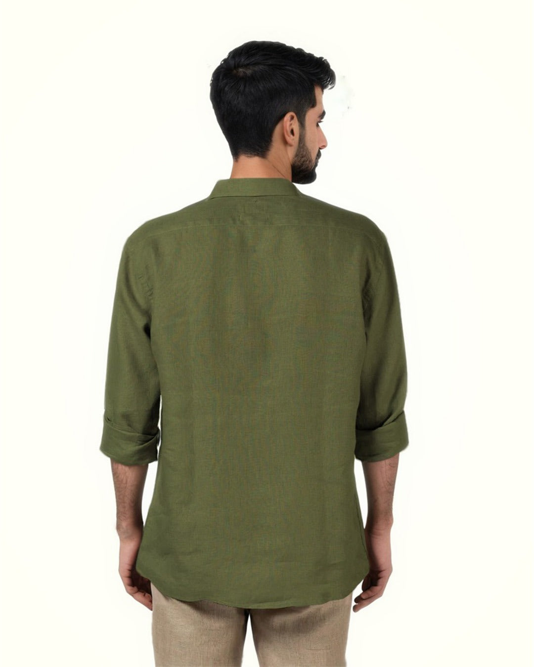 DARK GREEN PURE LINEN FULL SLEEVE SHIRT