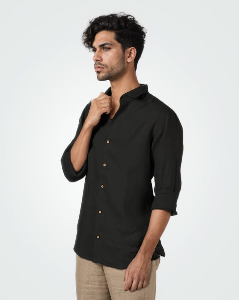 PURE LINEN BLACK FULL SLEEVE SHIRT