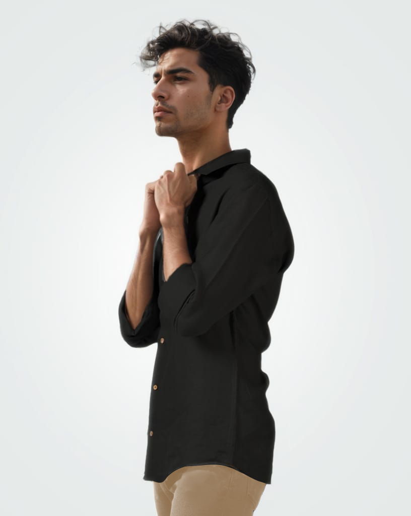PURE LINEN BLACK FULL SLEEVE SHIRT