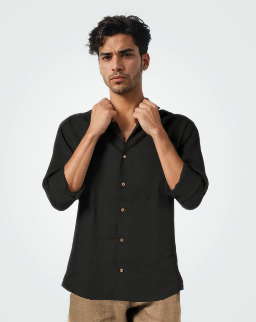 PURE LINEN BLACK FULL SLEEVE SHIRT