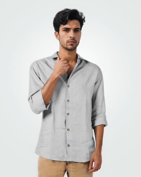 PURE LINEN LIGHT GREY FULL SLEEVE SHIRT