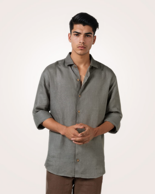 PURE LINEN STEEL GREY FULL SLEEVE SHIRT