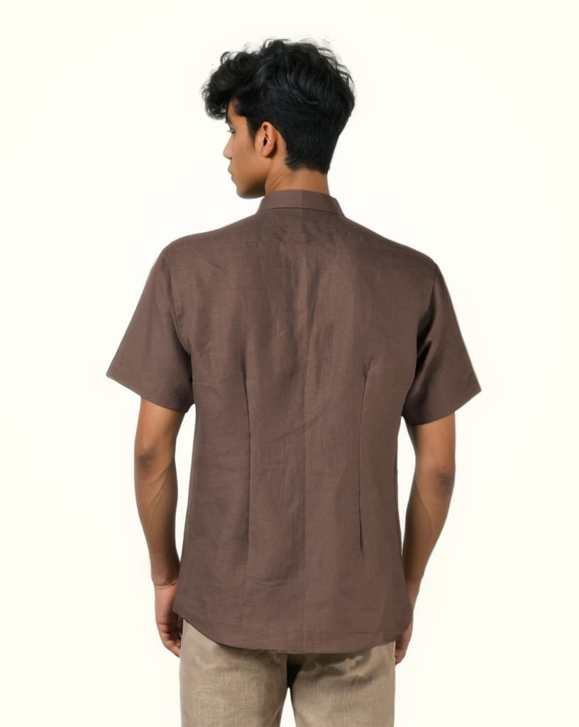 COPPER PURE LINEN HALF SLEEVE SHIRT