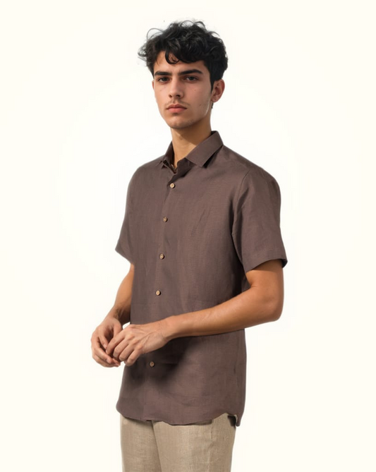 COPPER PURE LINEN HALF SLEEVE SHIRT