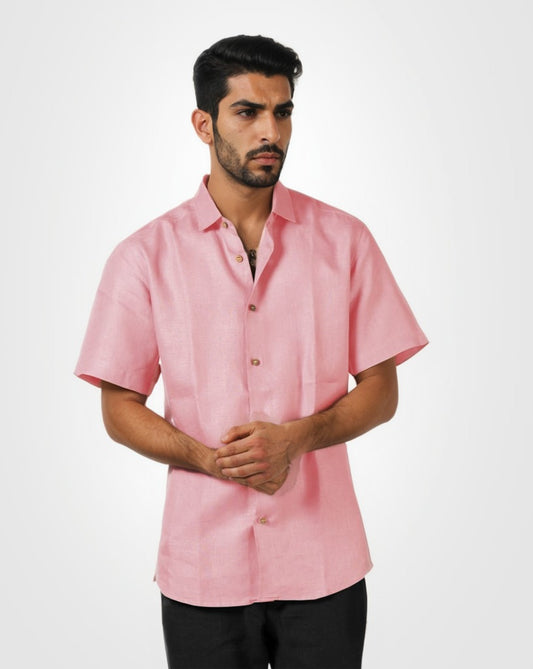 PINK PURE LINEN HALF SLEEVE SHIRT