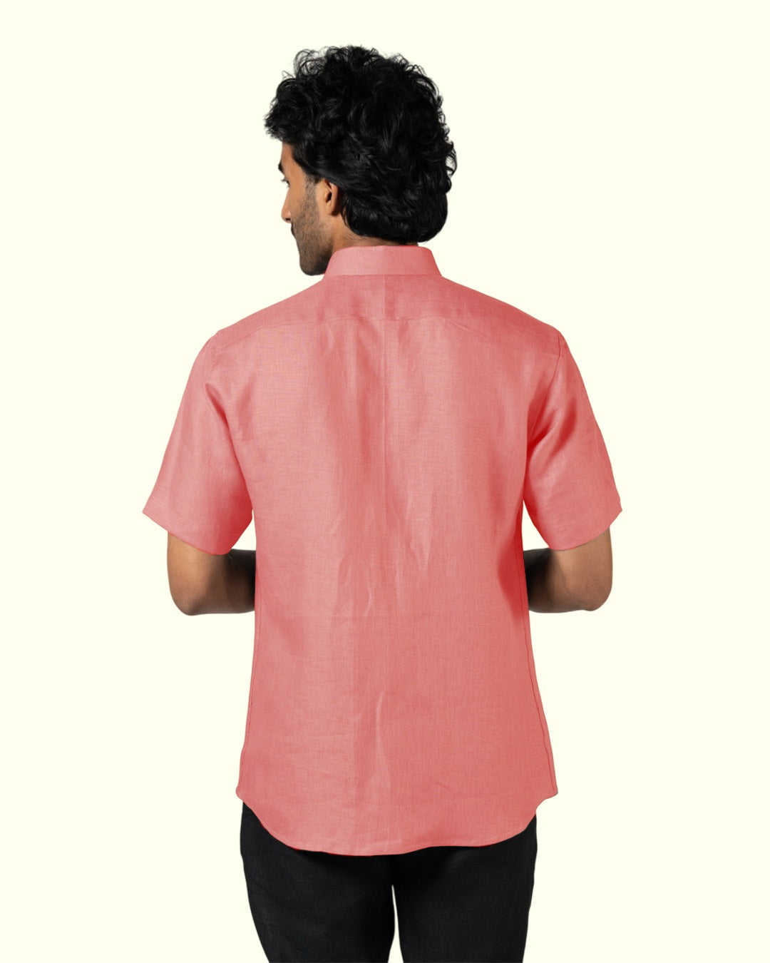 LIGHT PINK PURE LINEN HALF SLEEVE SHIRT