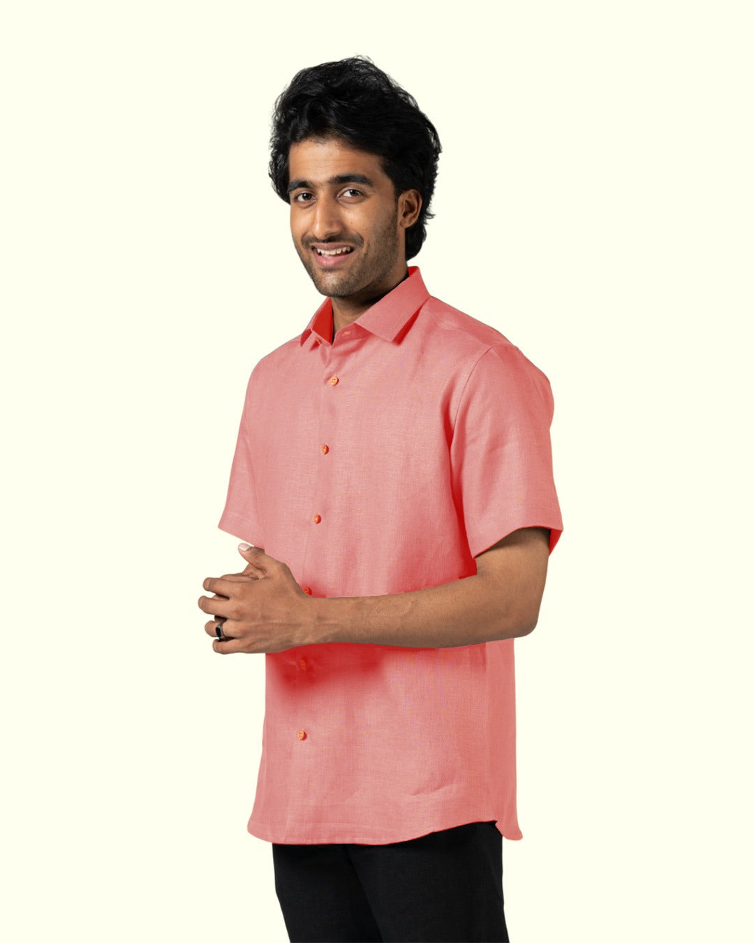 LIGHT PINK PURE LINEN HALF SLEEVE SHIRT