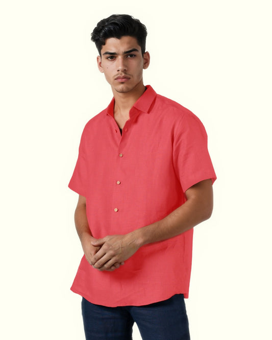 PURE LINEN AMBER RUST HALF SLEEVE SHIRT