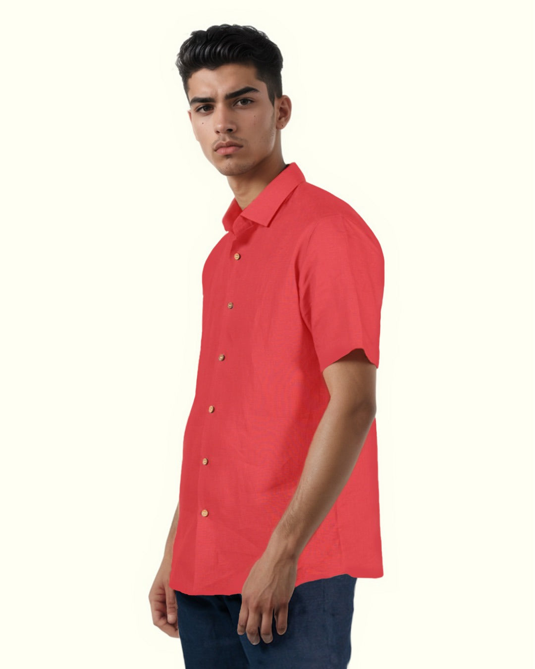 PURE LINEN AMBER RUST HALF SLEEVE SHIRT