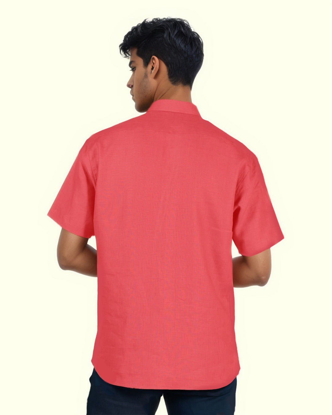 PURE LINEN AMBER RUST HALF SLEEVE SHIRT