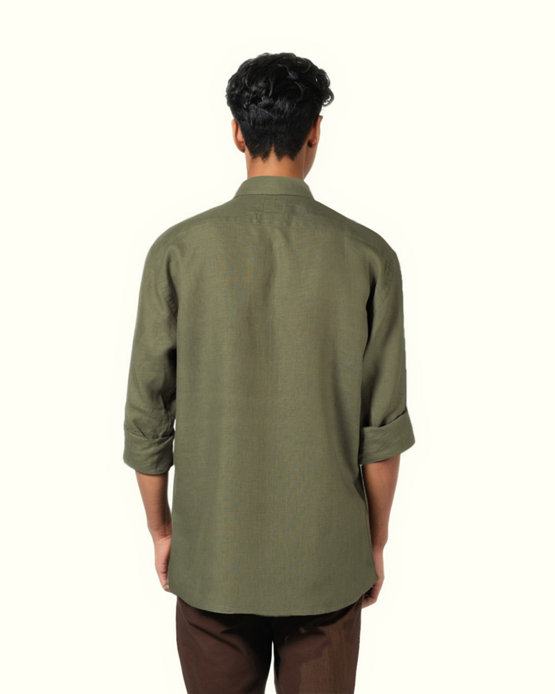 OLIVE GREEN PURE LINEN FULL SLEEVE SHIRT