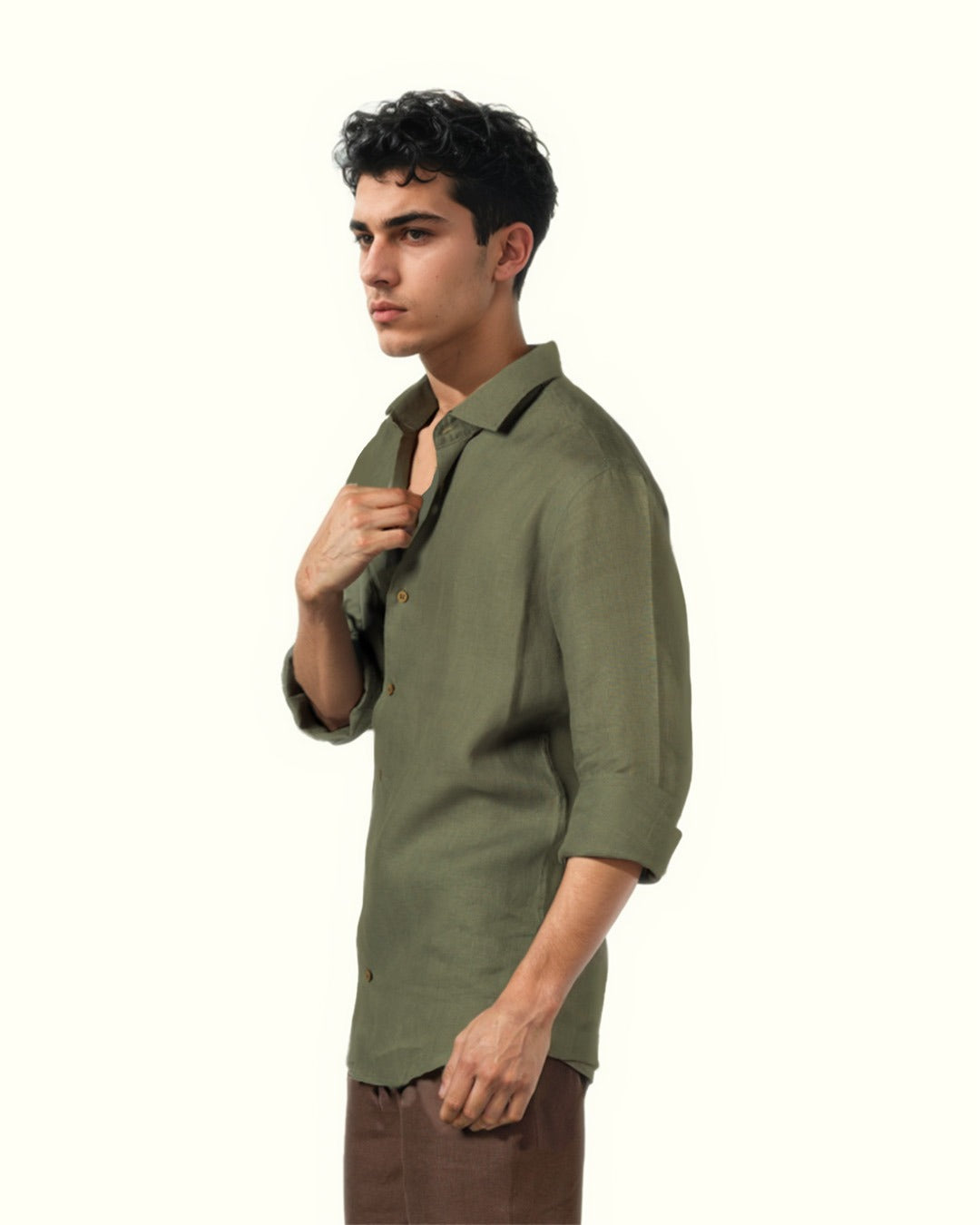 OLIVE GREEN PURE LINEN FULL SLEEVE SHIRT