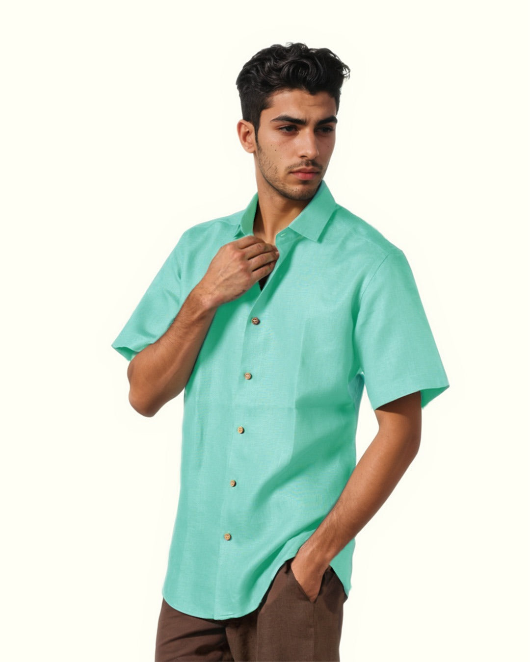 PURE LINEN CYAN HALF SLEEVE SHIRT