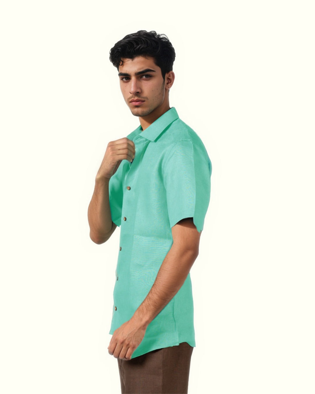 PURE LINEN CYAN HALF SLEEVE SHIRT