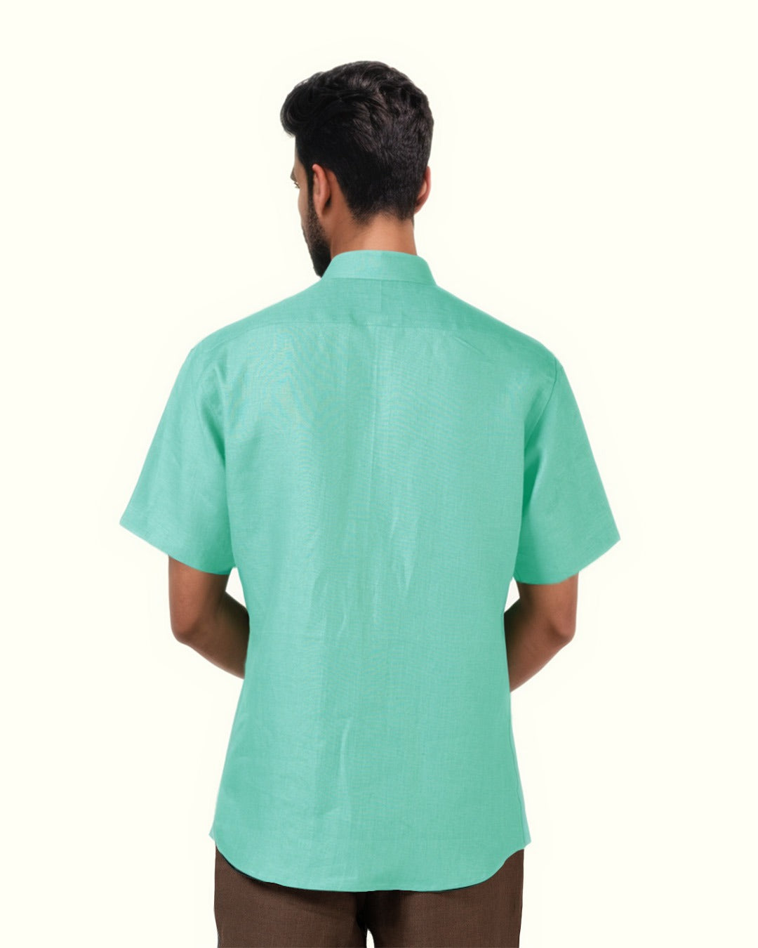 PURE LINEN CYAN HALF SLEEVE SHIRT