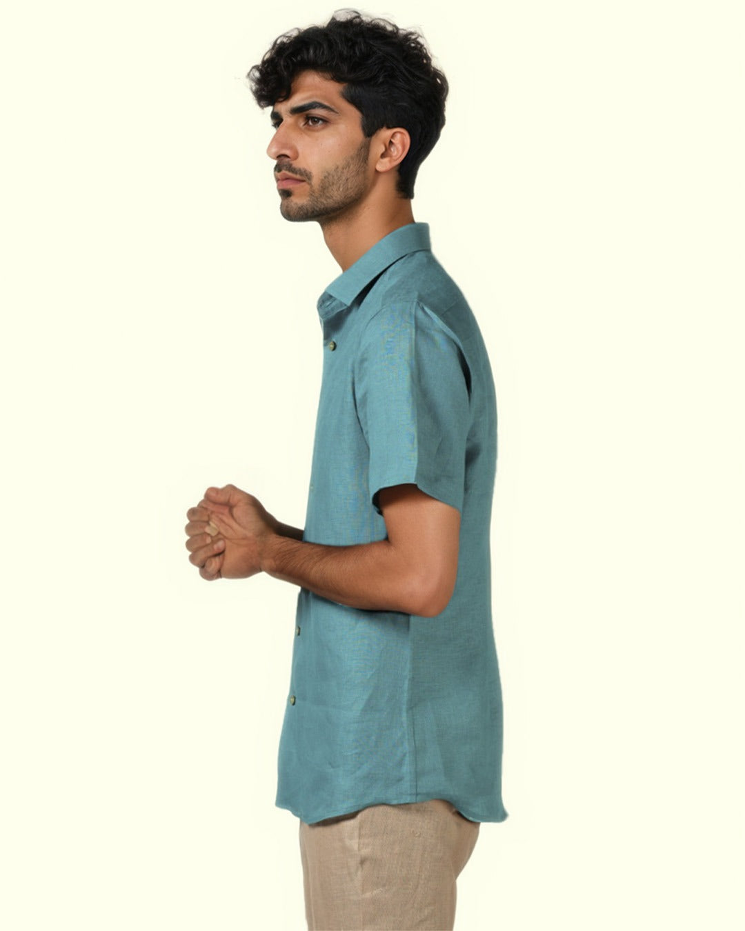 PURE LINEN DARK SKY-BLUE HALF SLEEVE SHIRT