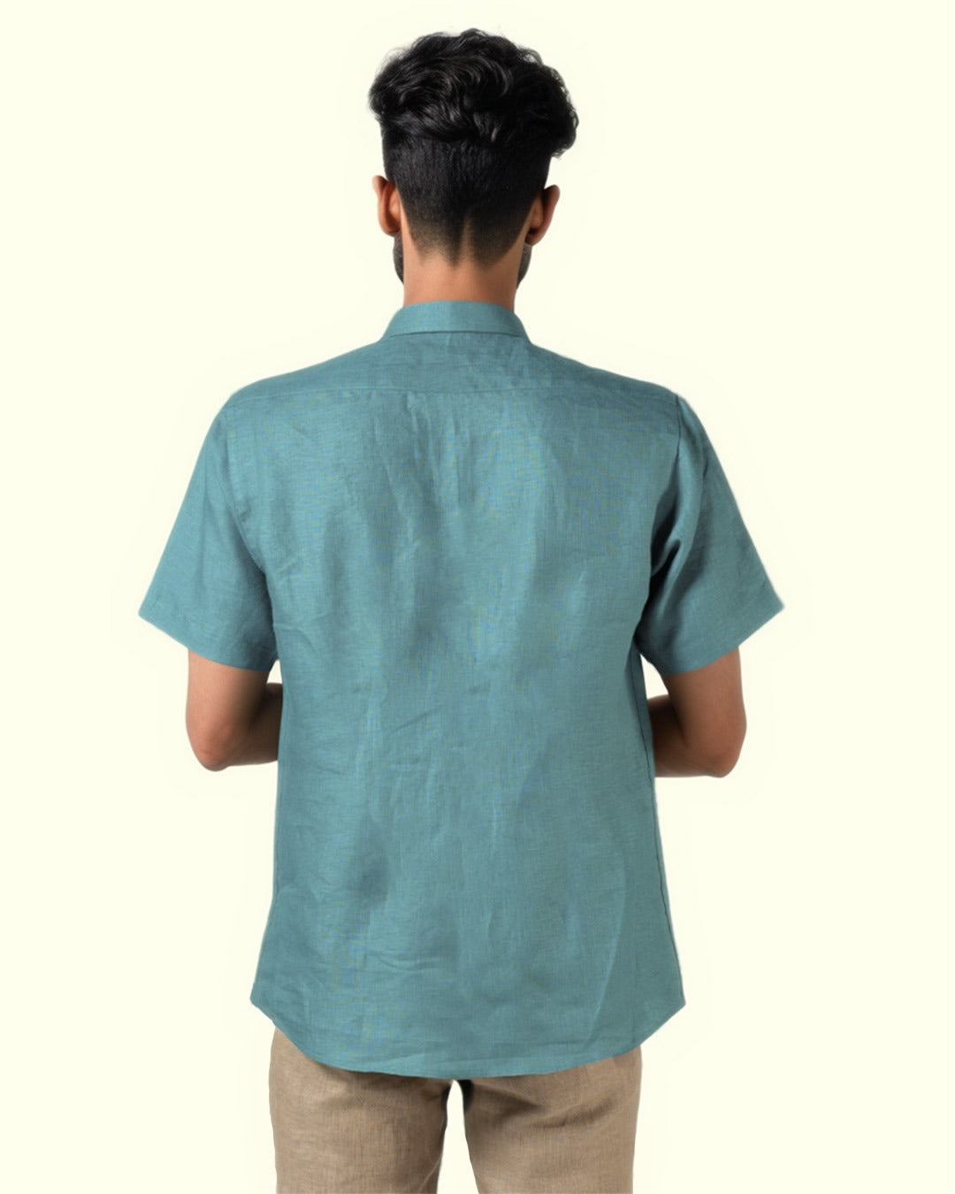 PURE LINEN DARK SKY-BLUE HALF SLEEVE SHIRT