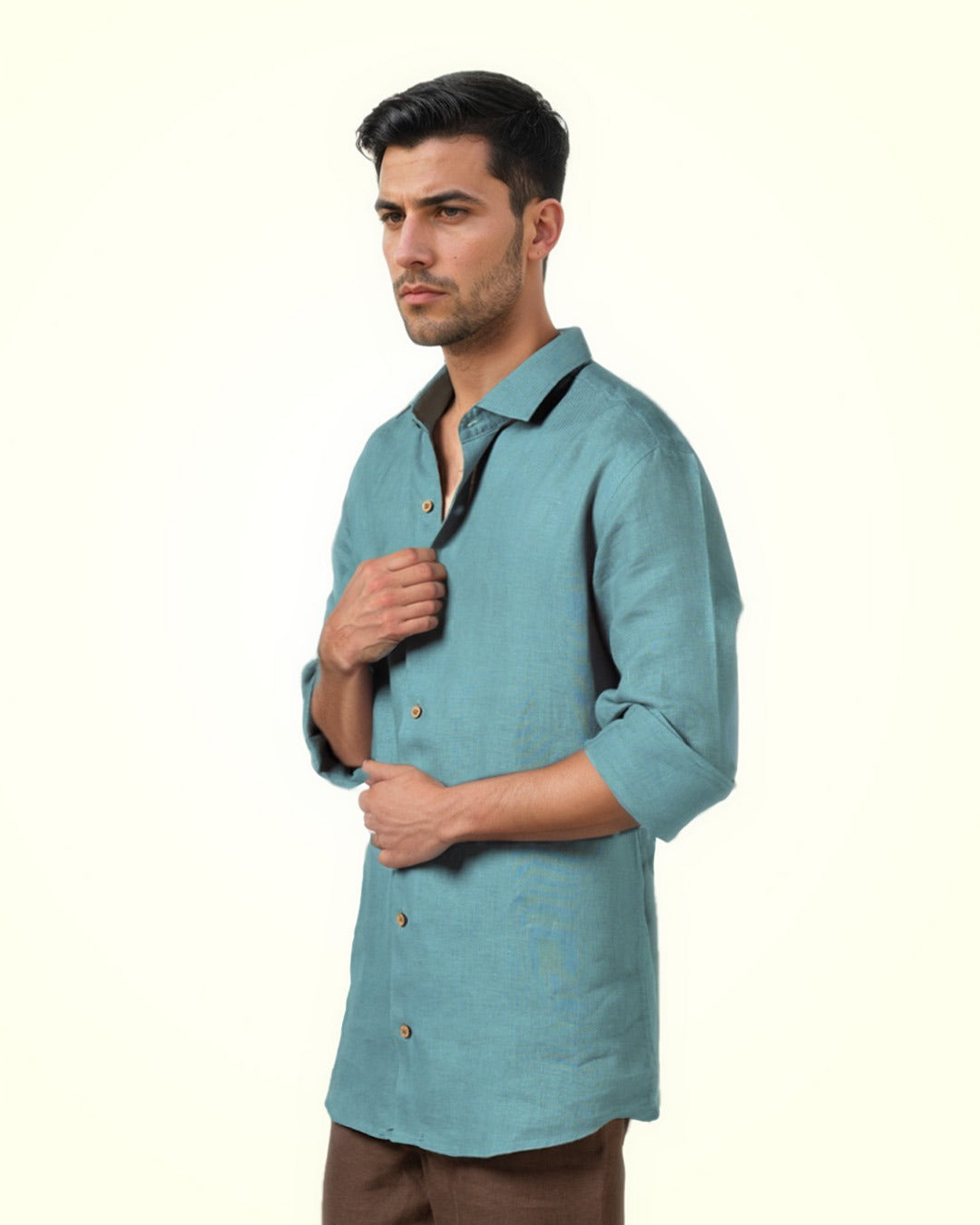 DARK SKY-BLUE PURE LINEN FULL SLEEVE SHIRT