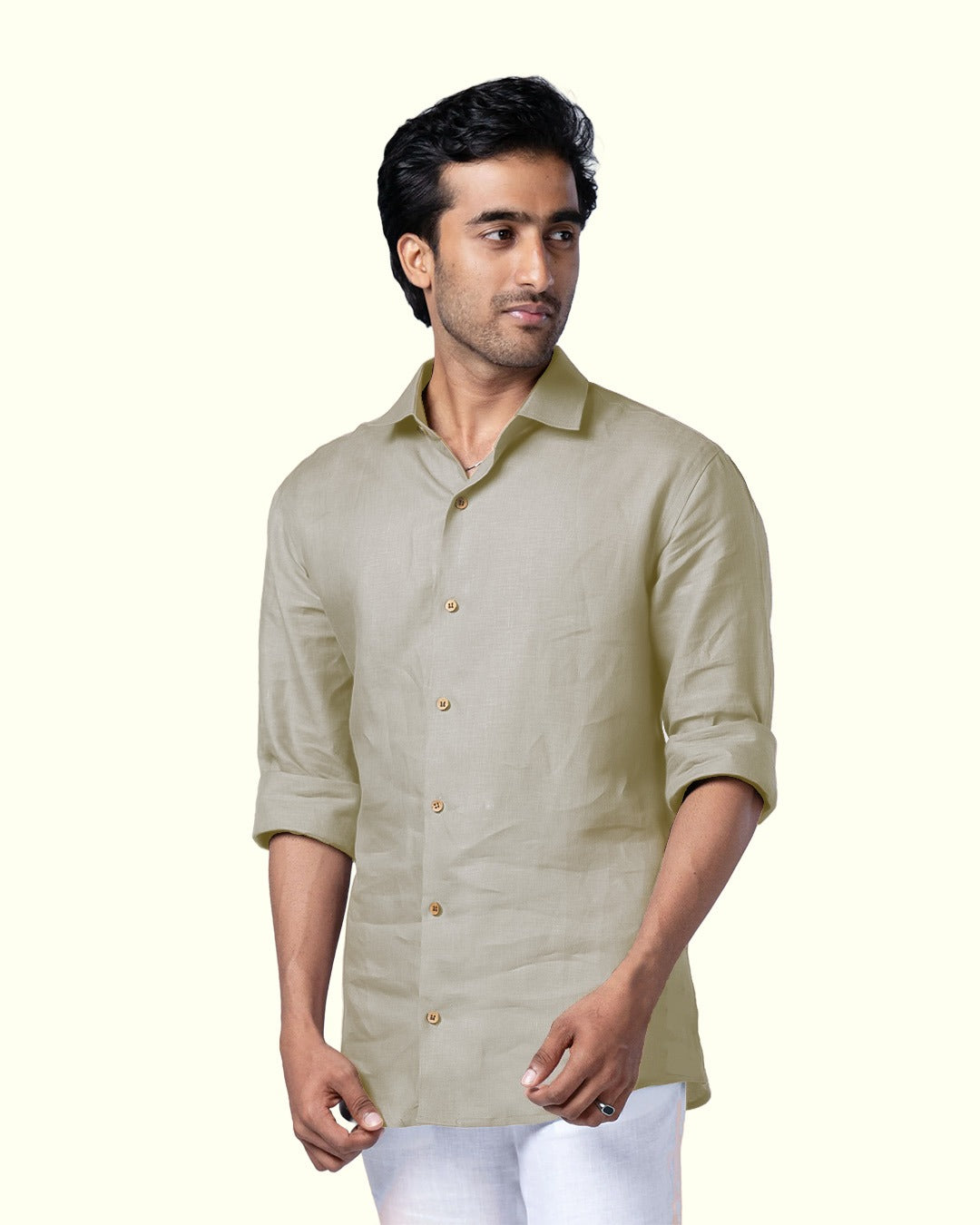 PURE LINEN CREAM FULL SLEEVE SHIRT