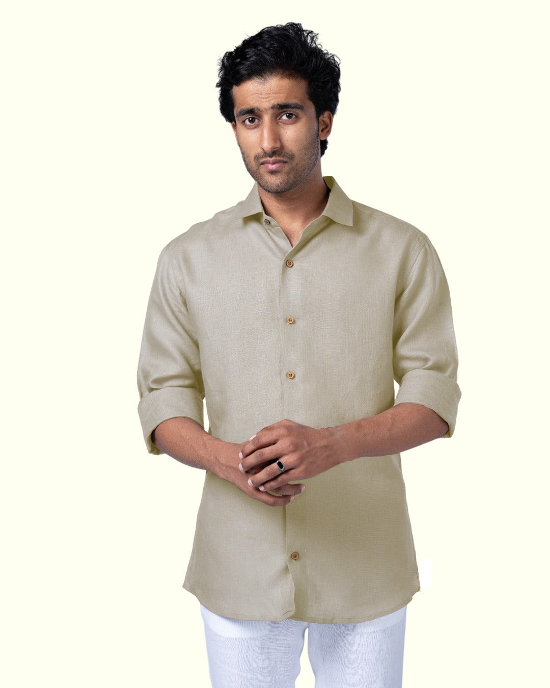 PURE LINEN CREAM FULL SLEEVE SHIRT