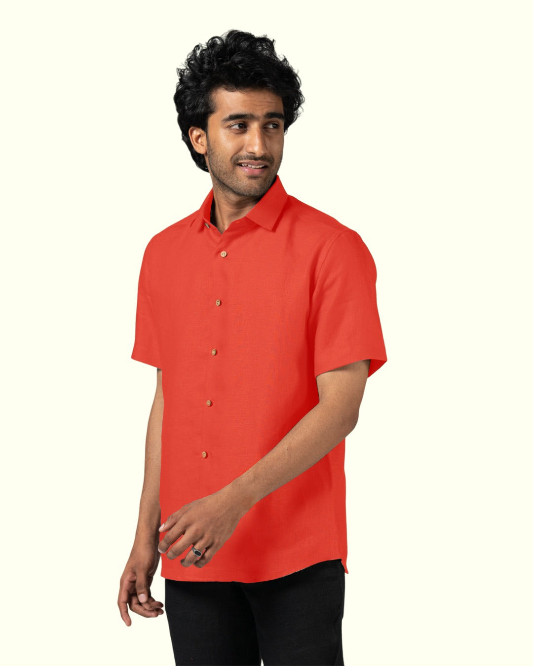 PURE LINEN BURNT ORANGE HALF SLEEVE SHIRT