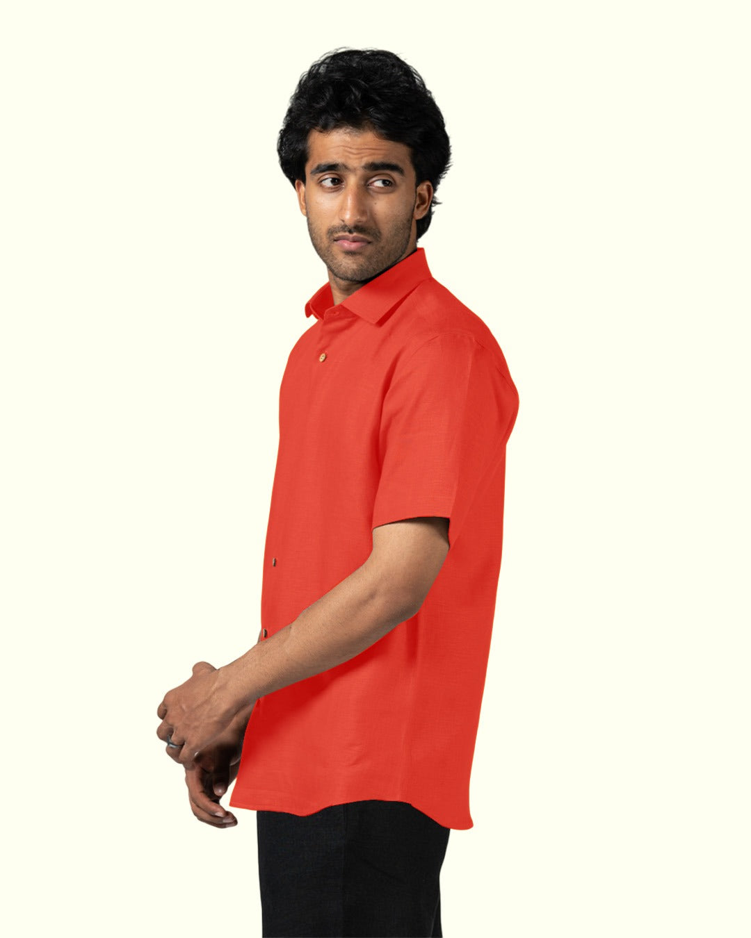 PURE LINEN BURNT ORANGE HALF SLEEVE SHIRT