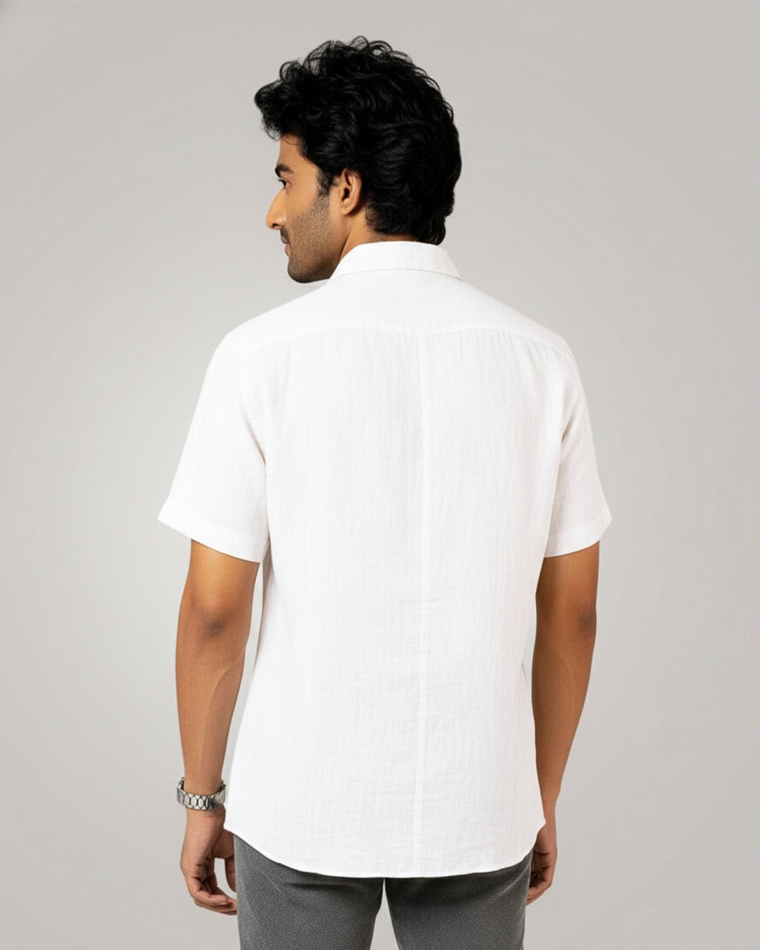 WHITE PURE LINEN HALF SLEEVE SHIRT