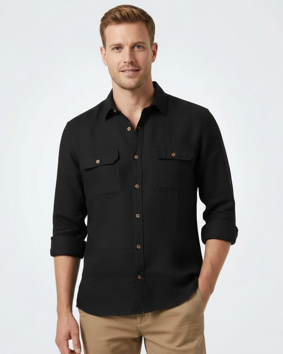 EXPEDITION PURE LINEN BLACK FULL SLEEVE SHIRT