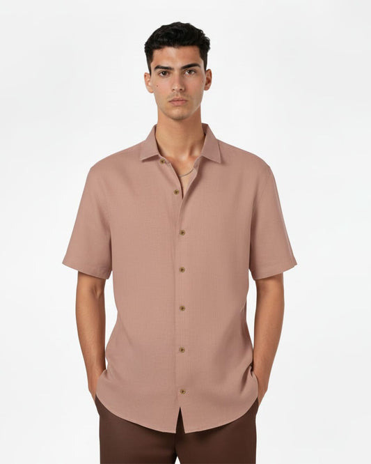 DARK CLAYSTONE LINEN HALF SLEEVE SHIRT