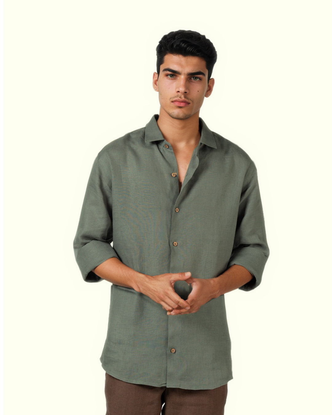 DARK GREY PURE LINEN FULL SLEEVE SHIRT