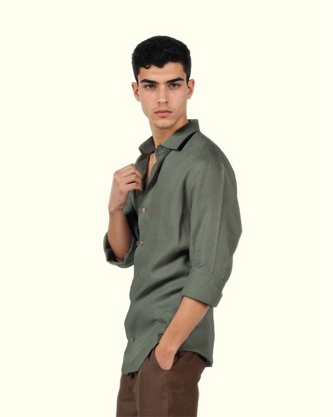 DARK GREY PURE LINEN FULL SLEEVE SHIRT