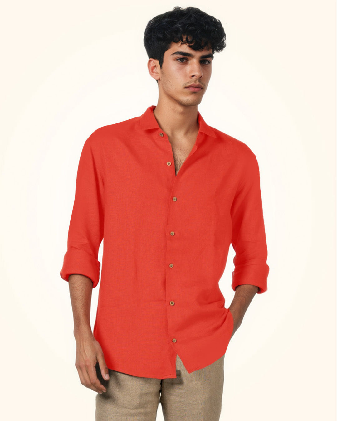 BURNT ORANGE PURE LINEN FULL SLEEVE SHIRT