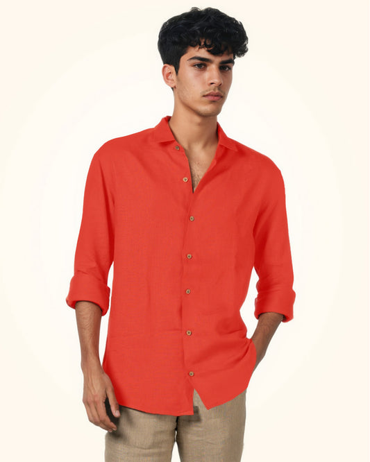 BURNT ORANGE PURE LINEN FULL SLEEVE SHIRT