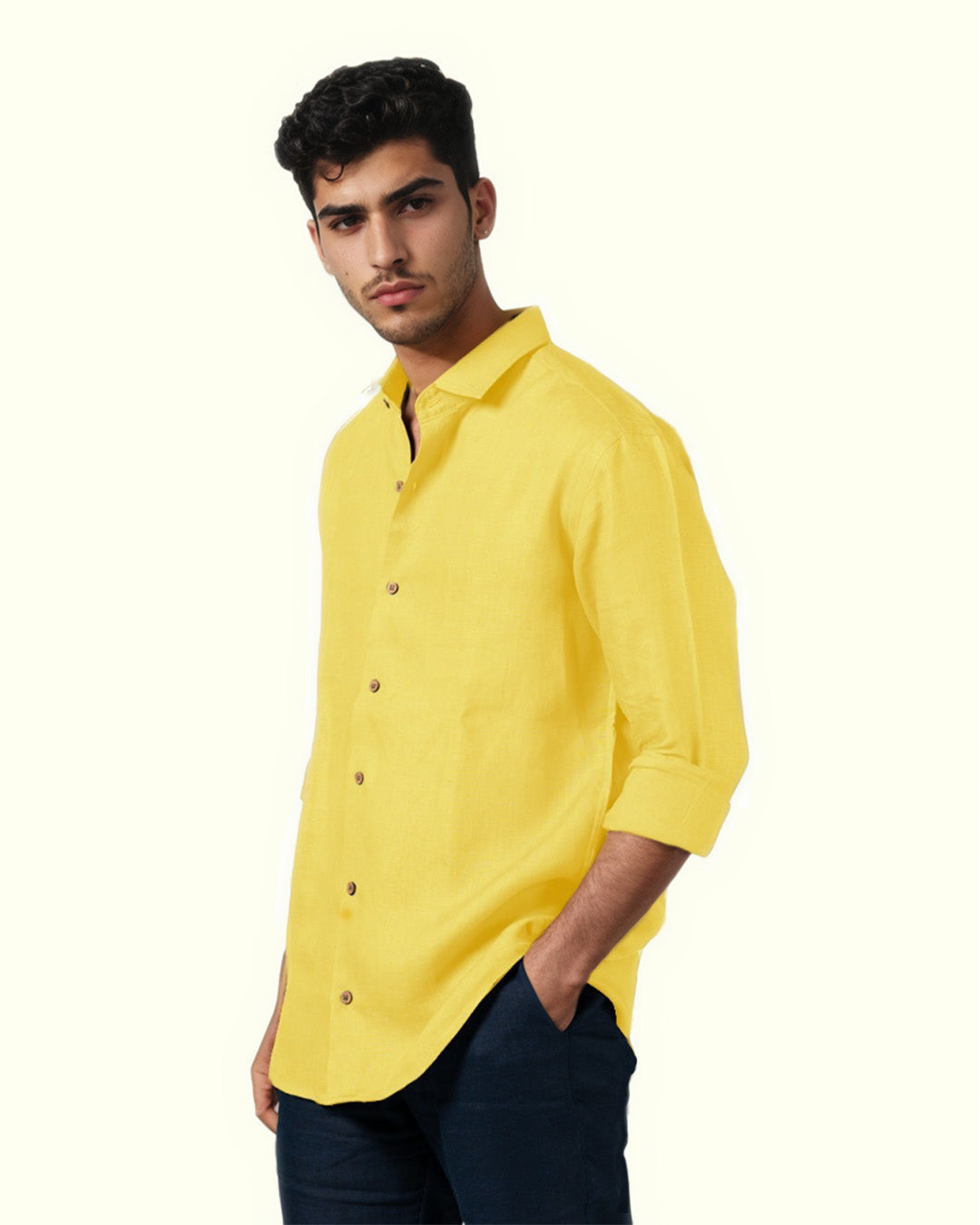 CADMIUM PURE LINEN YELLOW FULL SLEEVE SHIRT