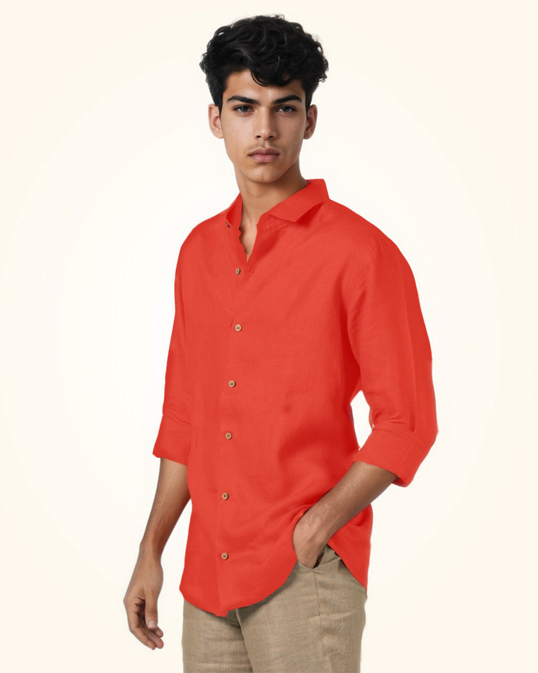 BURNT ORANGE PURE LINEN FULL SLEEVE SHIRT
