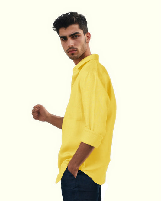 CADMIUM PURE LINEN YELLOW FULL SLEEVE SHIRT