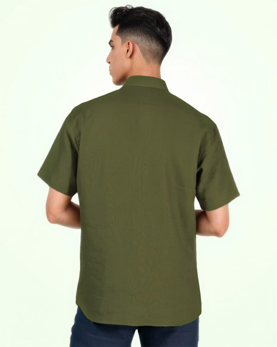 PURE LINEN DARK GREEN HALF SLEEVE SHIRT