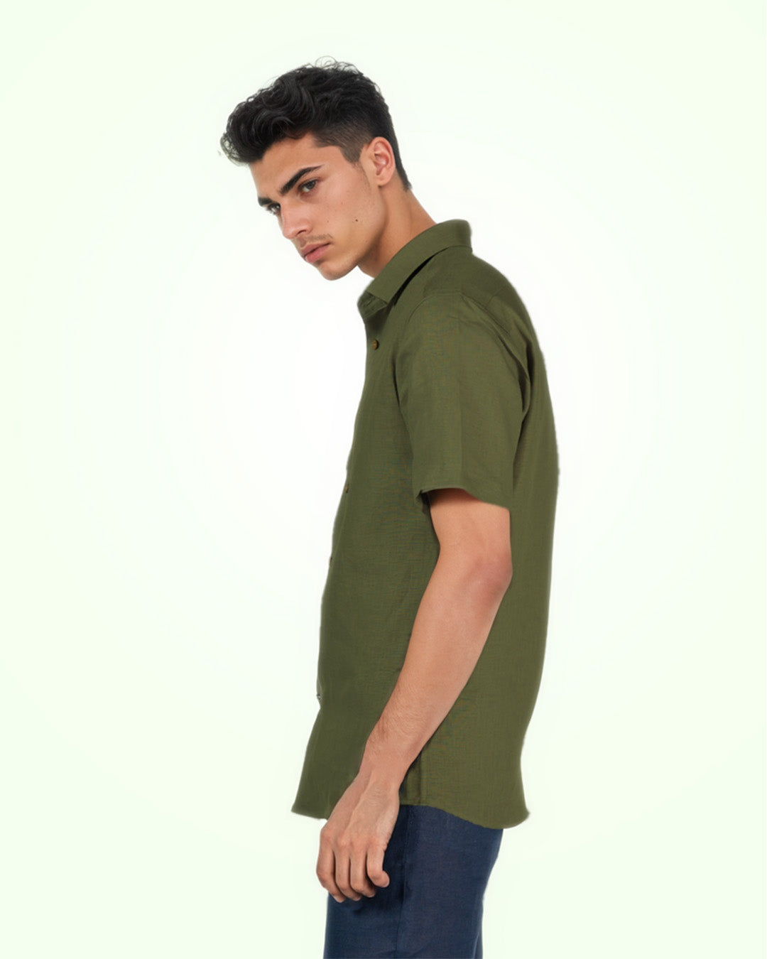 PURE LINEN DARK GREEN HALF SLEEVE SHIRT