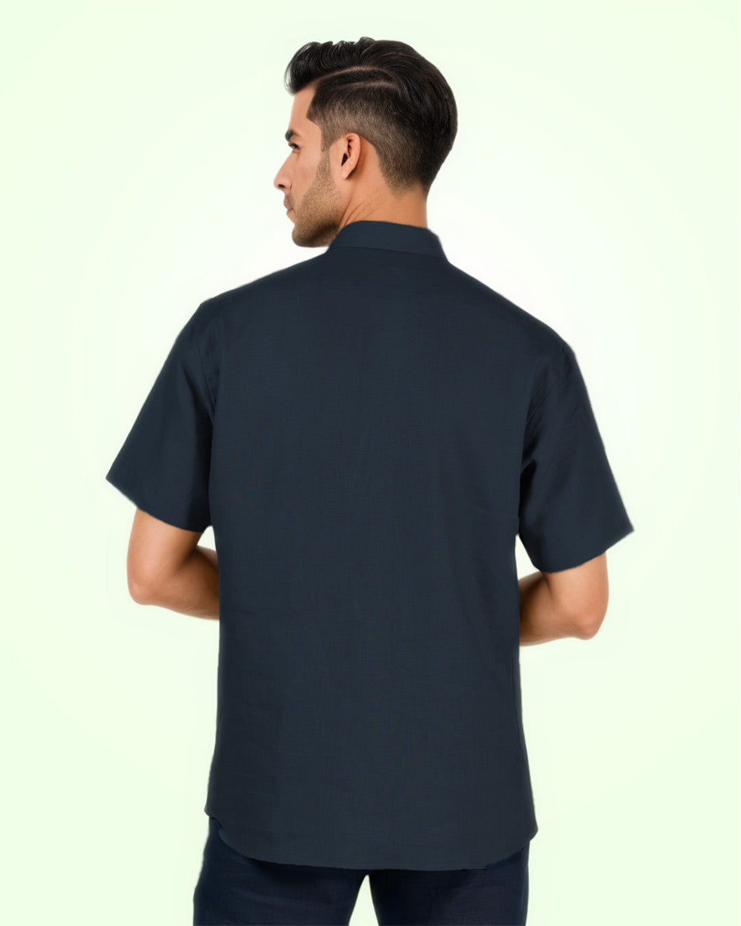 PURE LINEN DARK BLUE HALF SLEEVE SHIRT