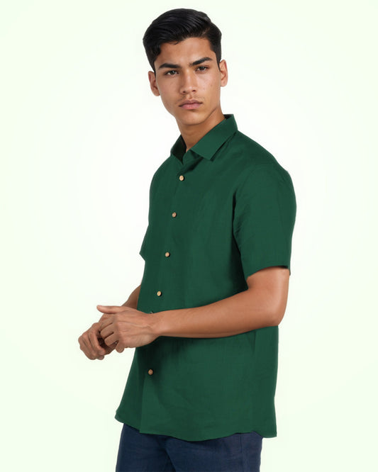 PURE LINEN CASTLETON GREEN HALF SLEEVE SHIRT