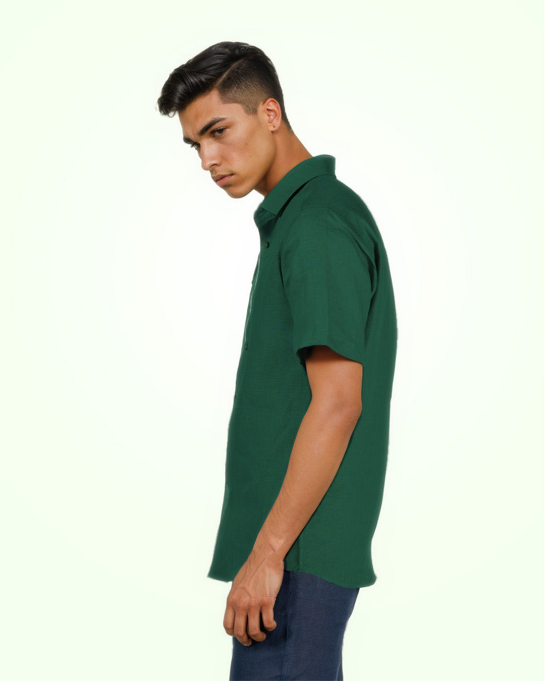 PURE LINEN CASTLETON GREEN HALF SLEEVE SHIRT