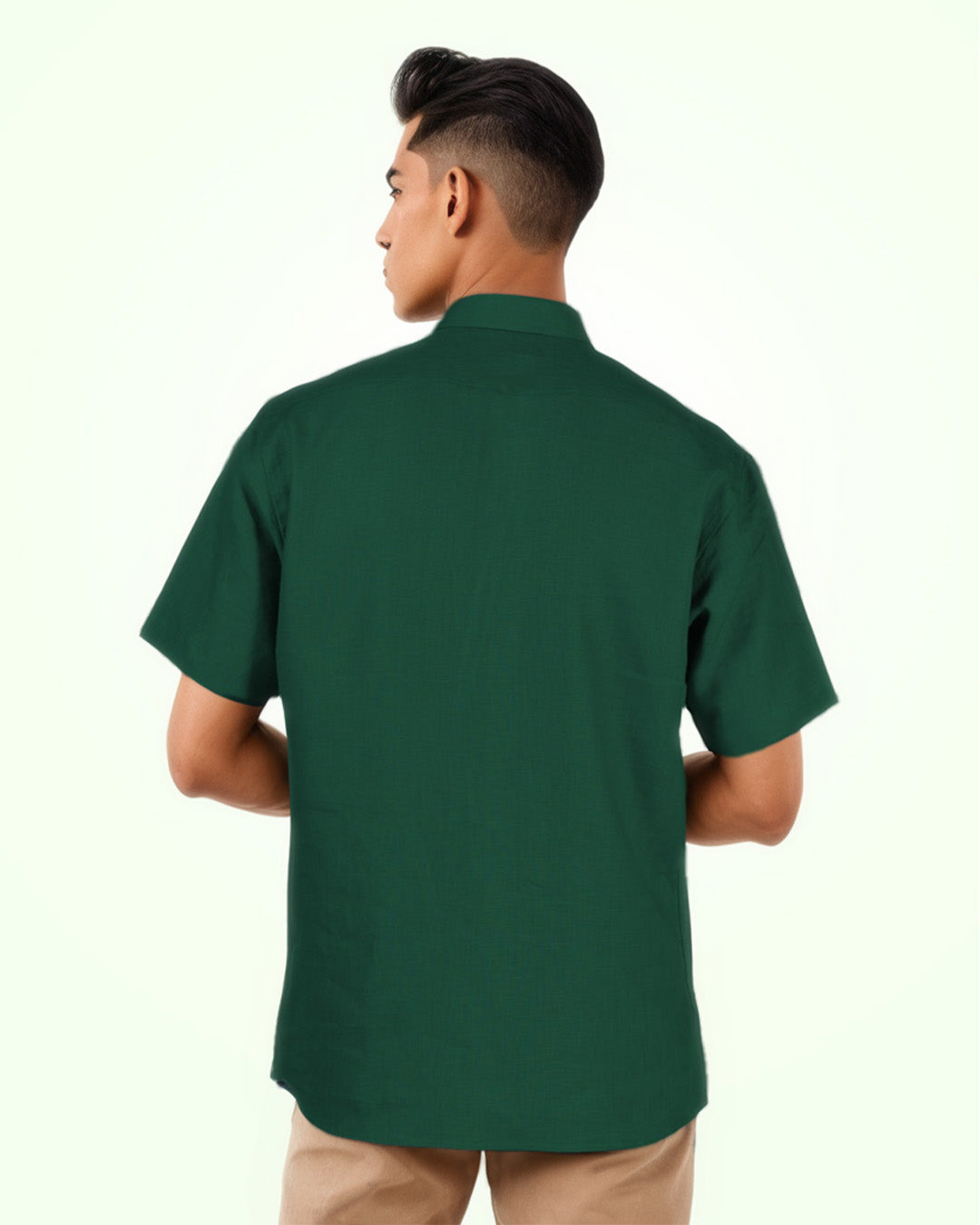PURE LINEN CASTLETON GREEN HALF SLEEVE SHIRT