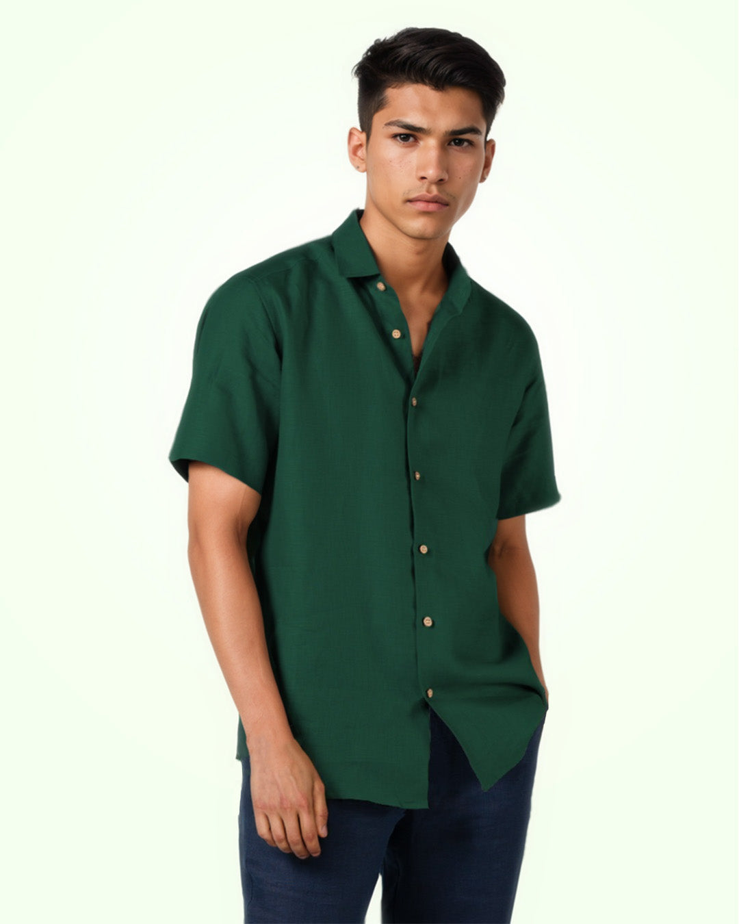 PURE LINEN CASTLETON GREEN HALF SLEEVE SHIRT