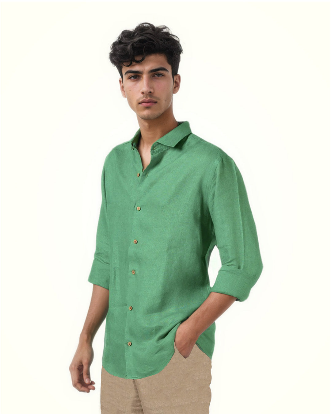 AQUA GREEN PURE LINEN FULL SLEEVE SHIRT