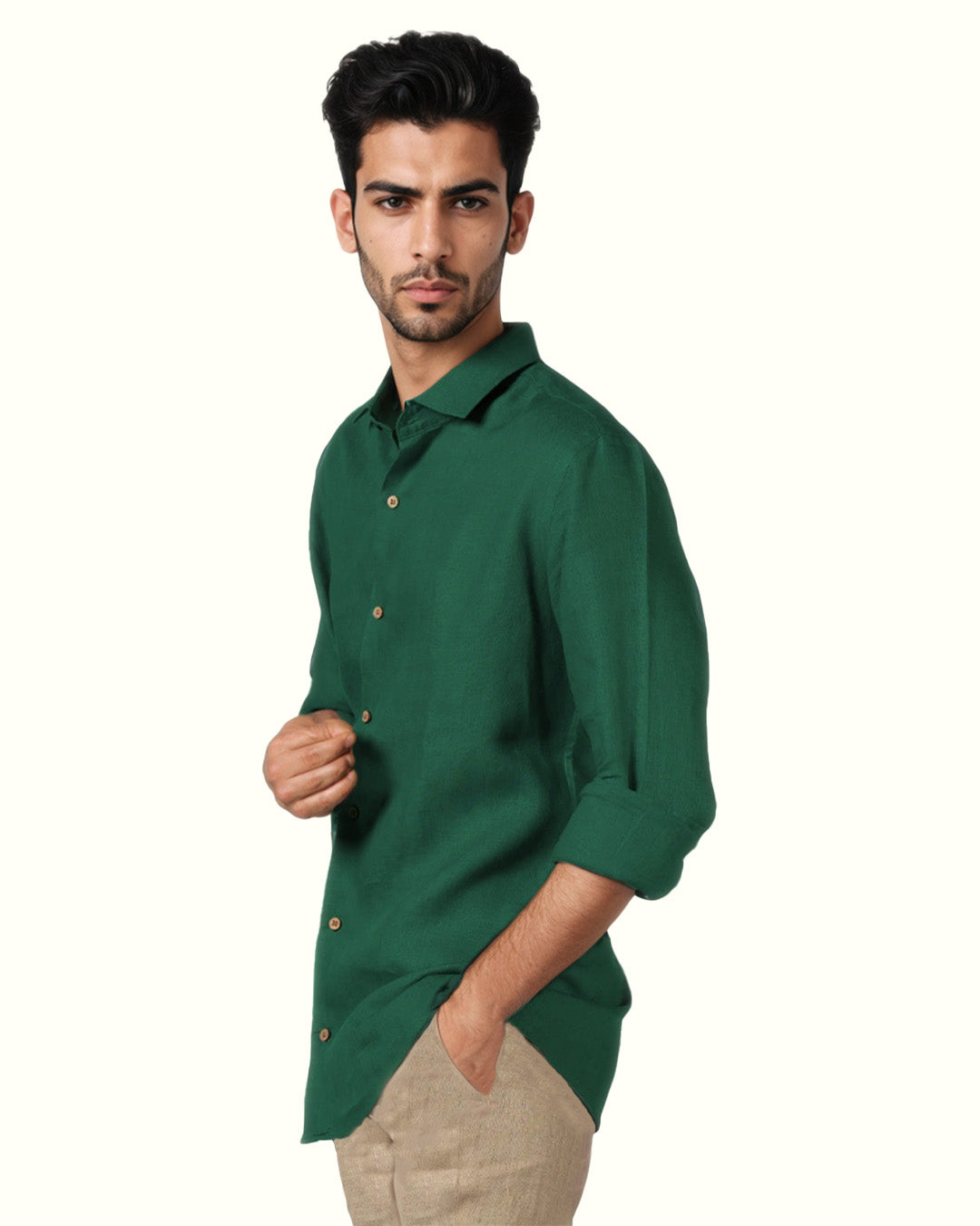 CASTLETON GREEN PURE LINEN FULL SLEEVE SHIRT